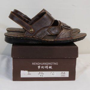 Menghuan Qingting Brown Unisex Open Toe Leather Comfort Sandals NWT